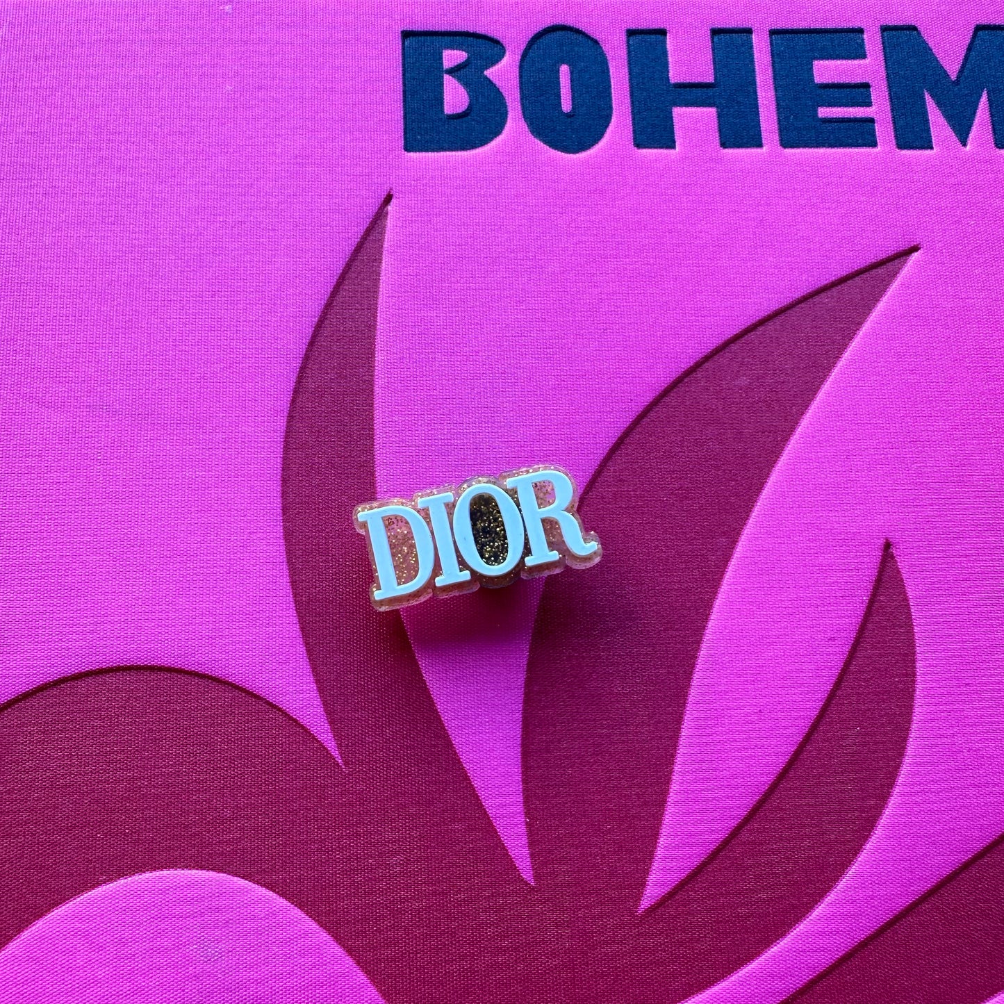 Gold Glitter Dior Logo Croc Charm