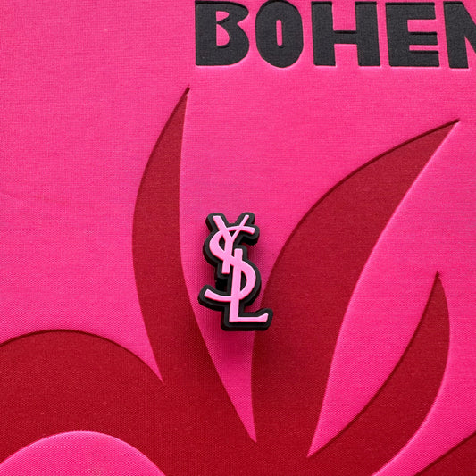 Black And Pink YSL Logo Croc Charm