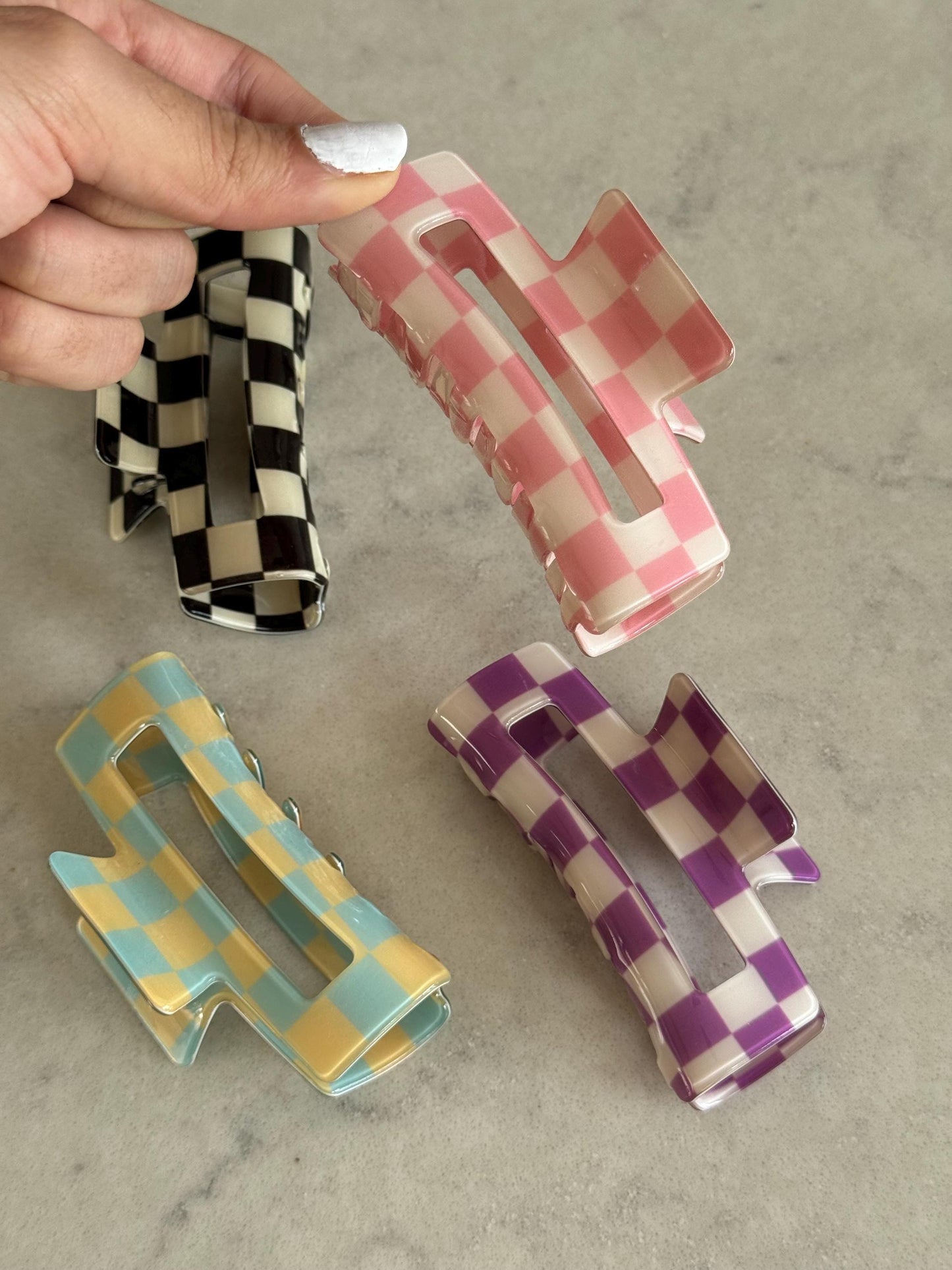 Checked Print Hair Claw Clips