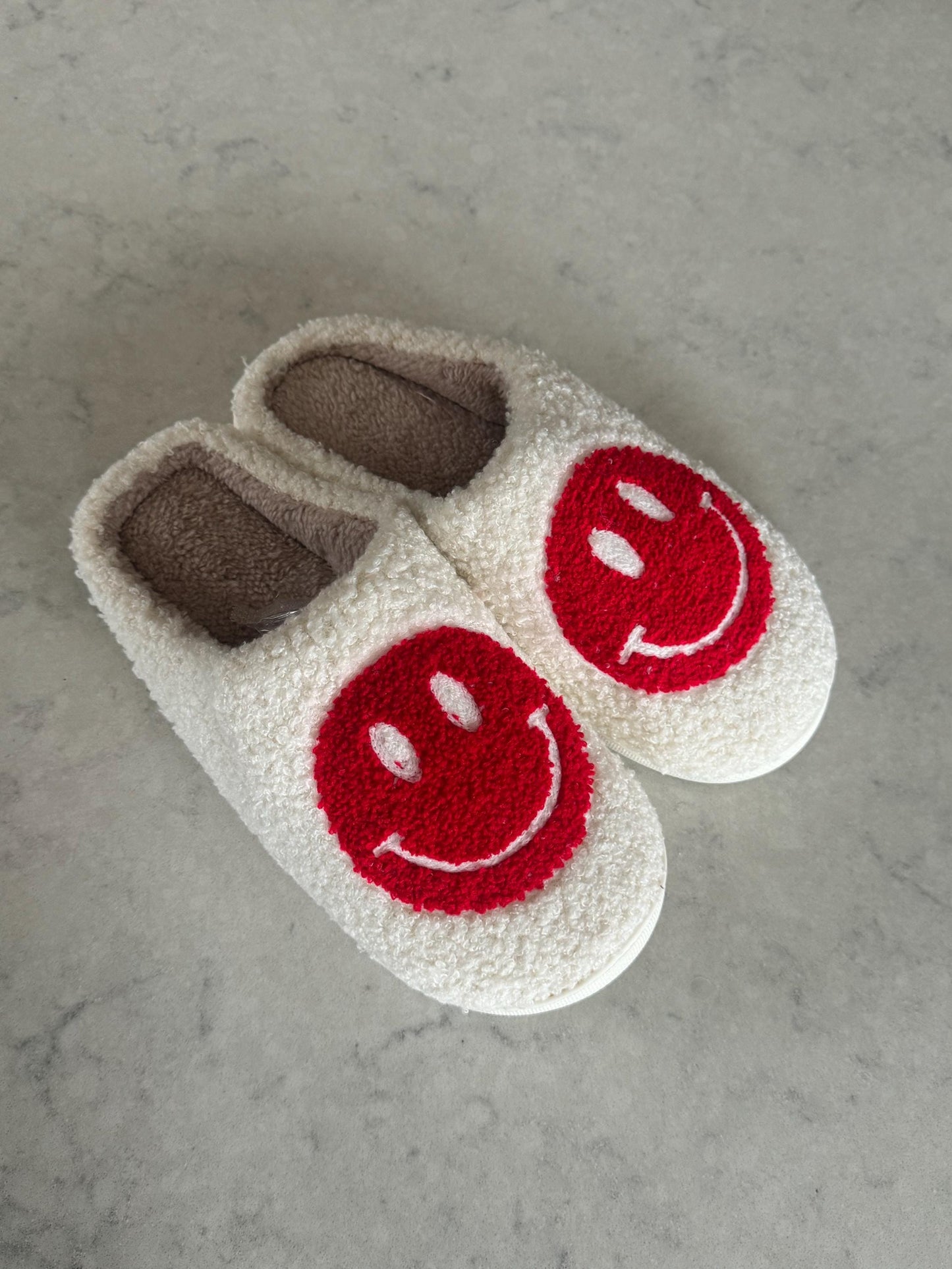 Red Smiley Face Plush Lounge Slippers