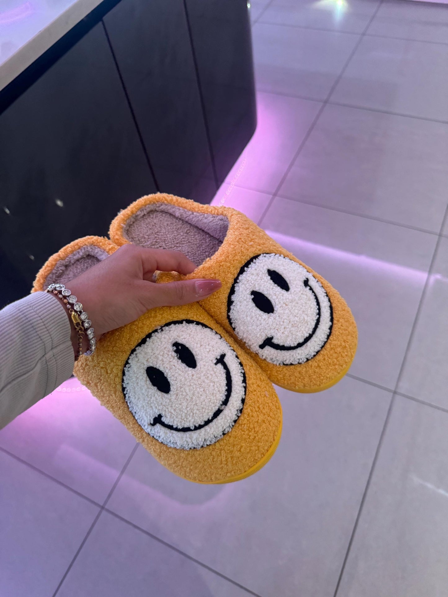 Yellow Smiley Face Plush Lounge Slippers