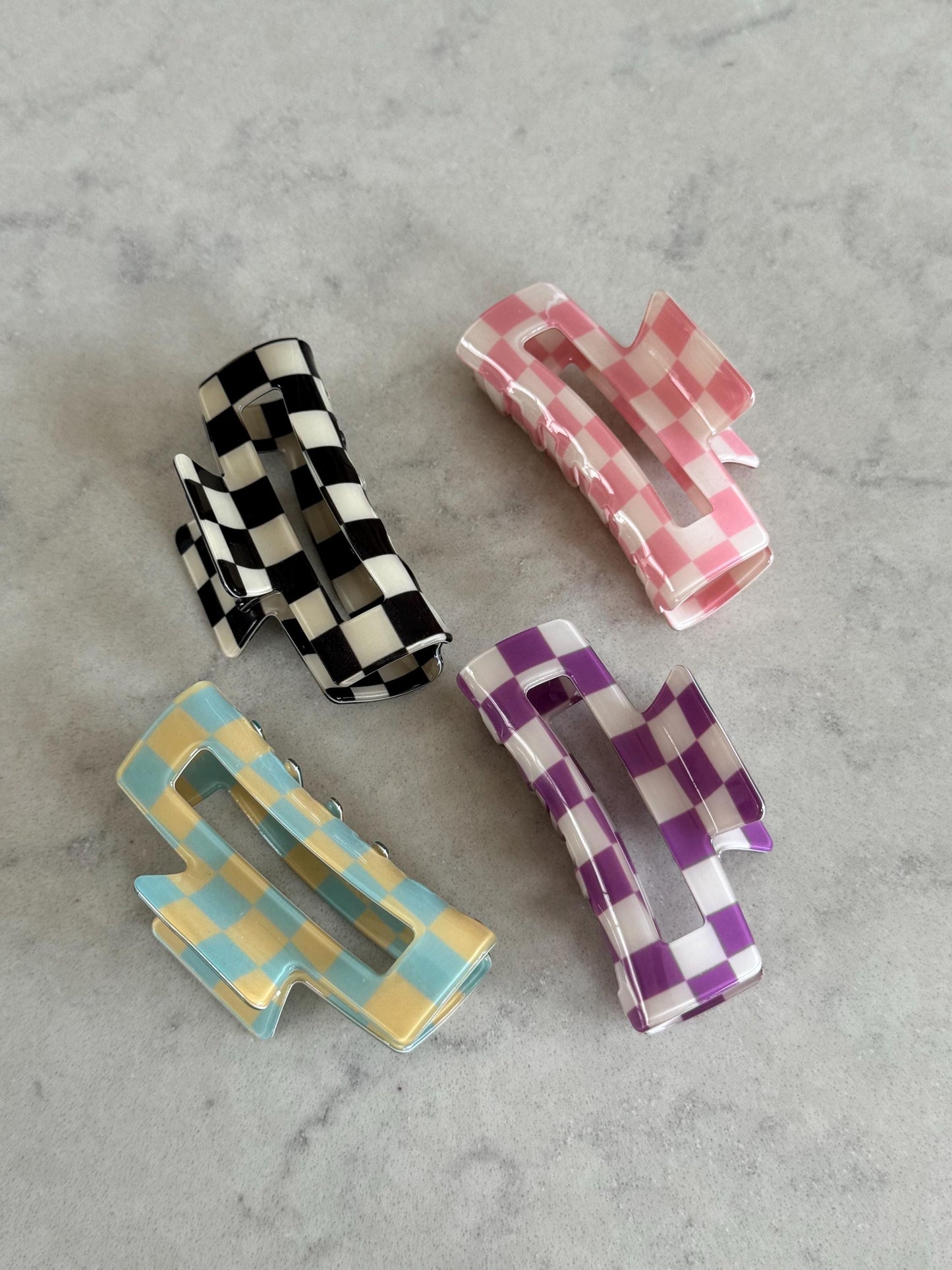 Checked Print Hair Claw Clips