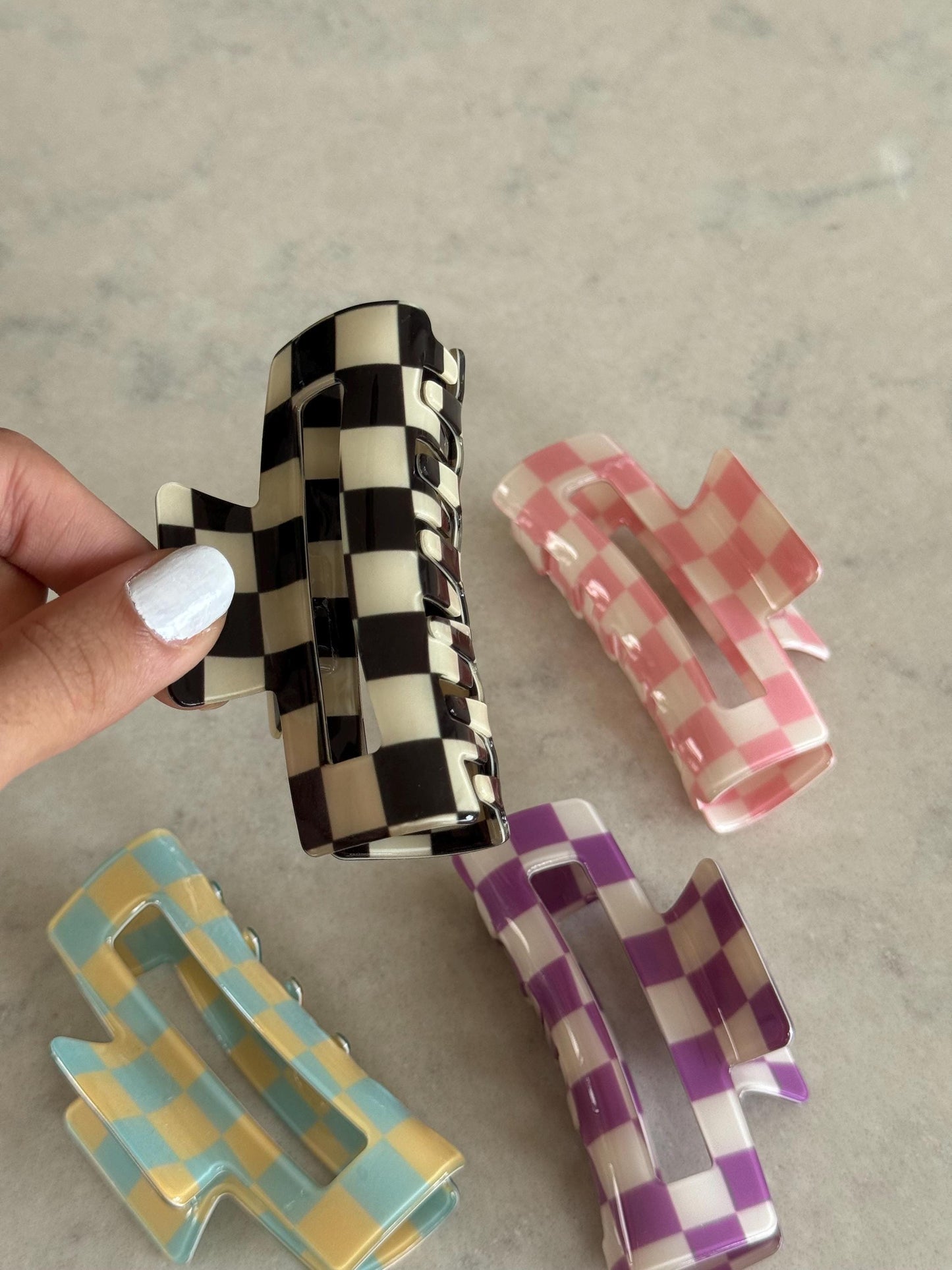 Checked Print Hair Claw Clips