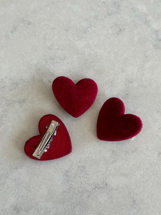 Mini Velvet Love heart Hair Clips