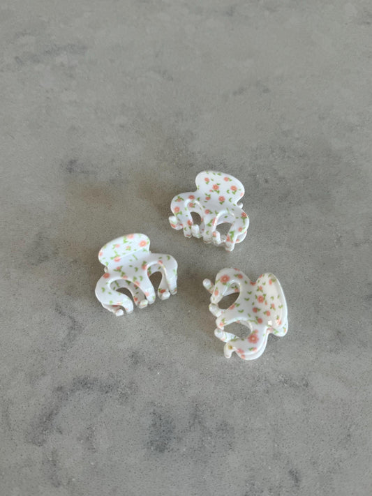 Mini White and Pink Floral Hair Clips