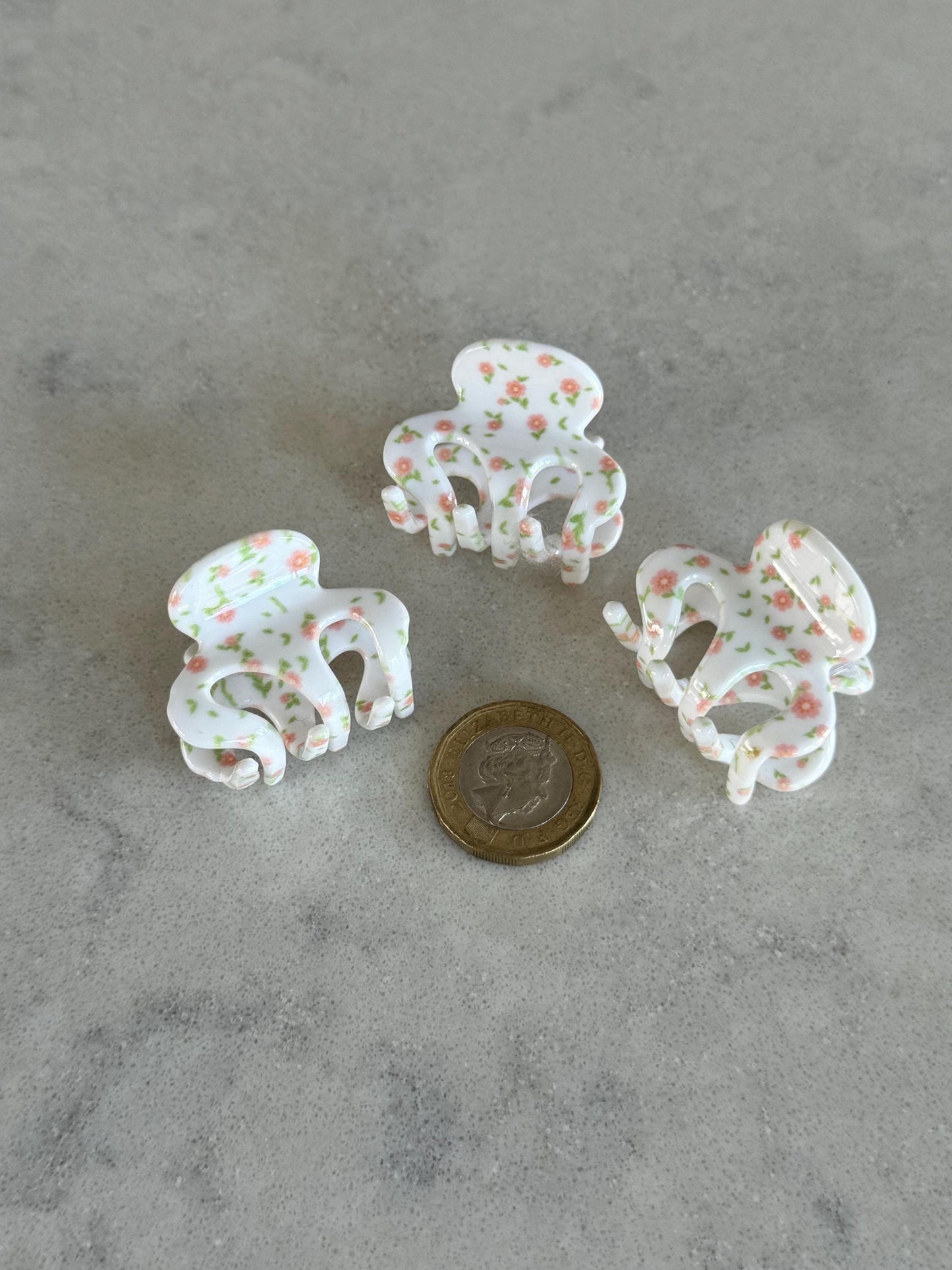 Mini White and Pink Floral Hair Clips