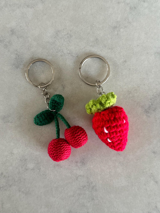 Crochet knitted Strawberry or Cherry Keyring