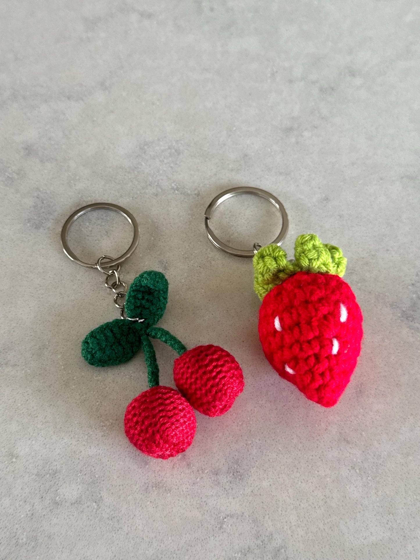 Crochet knitted Strawberry or Cherry Keyring