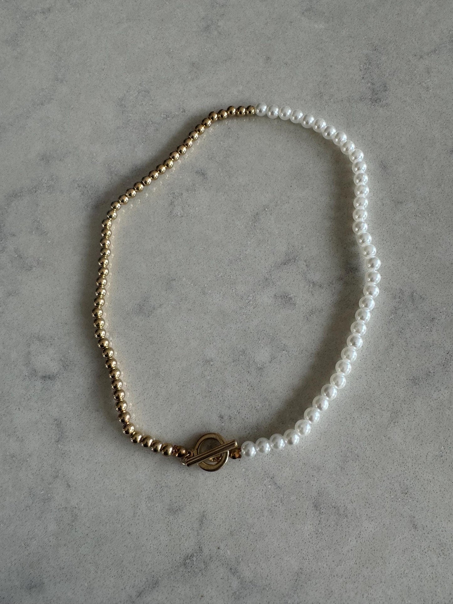 Gold and White Pearl Contrast Bead Necklace