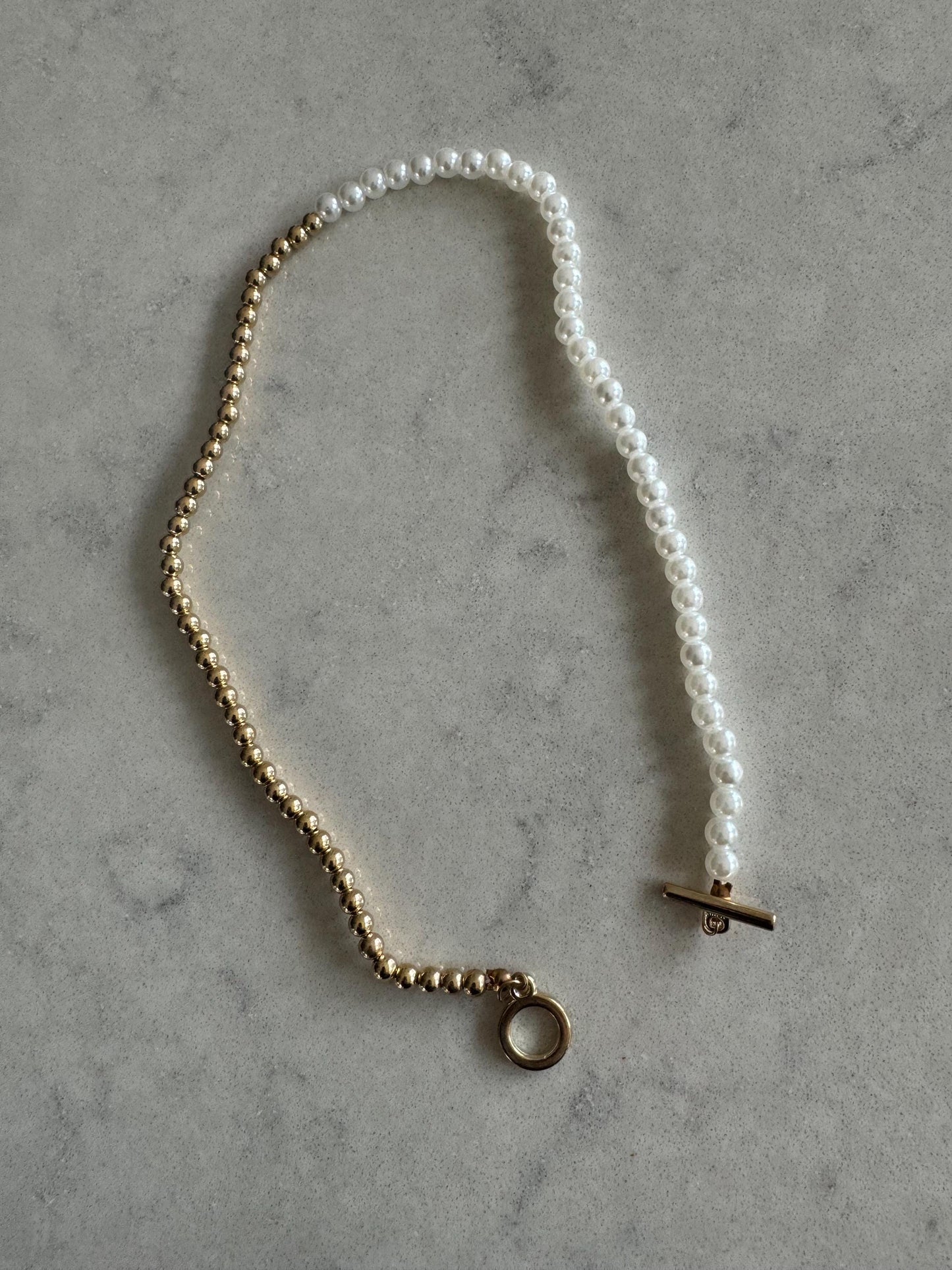 Gold and White Pearl Contrast Bead Necklace