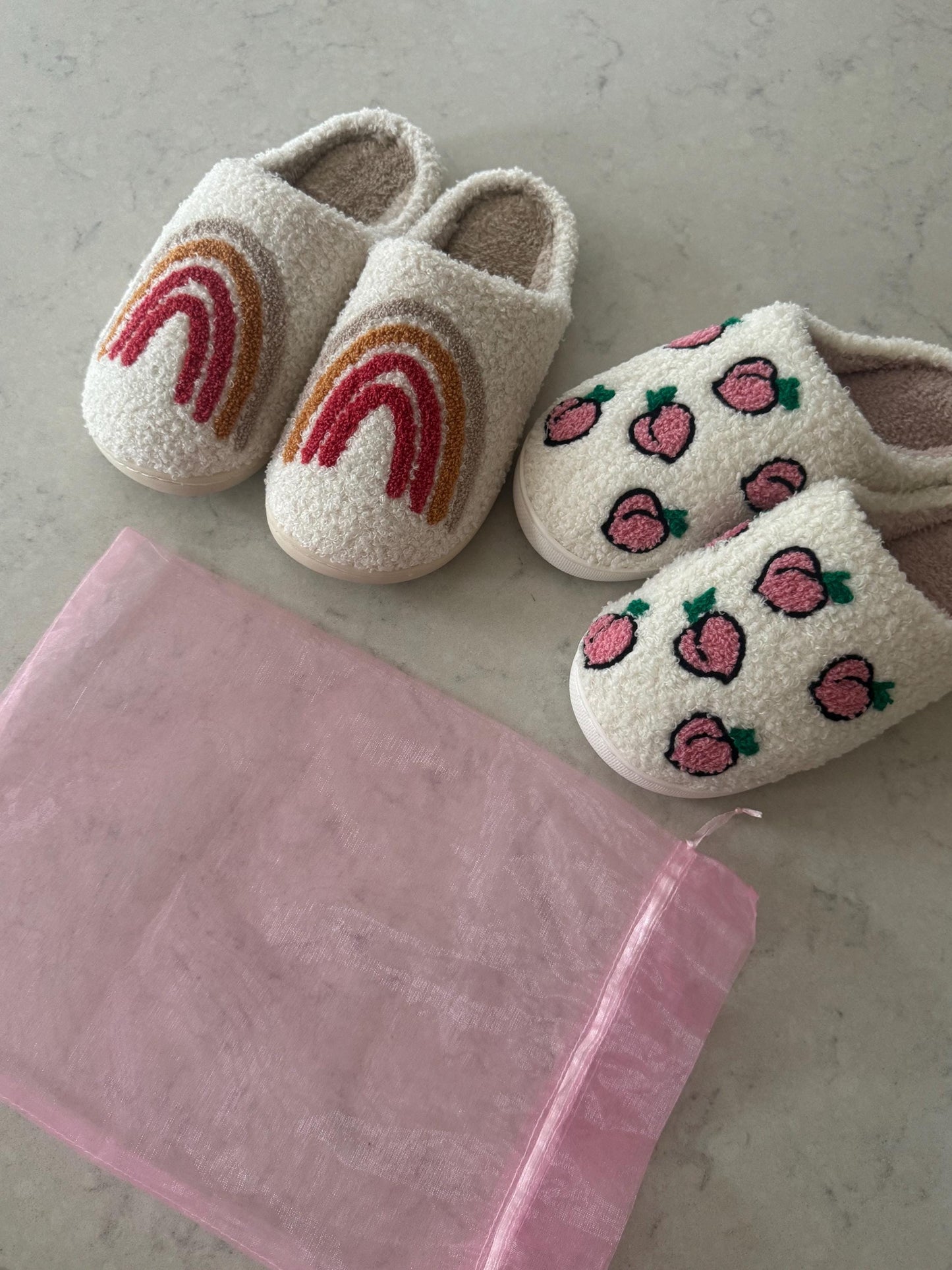 Pink Peach Plush Lounge Slippers