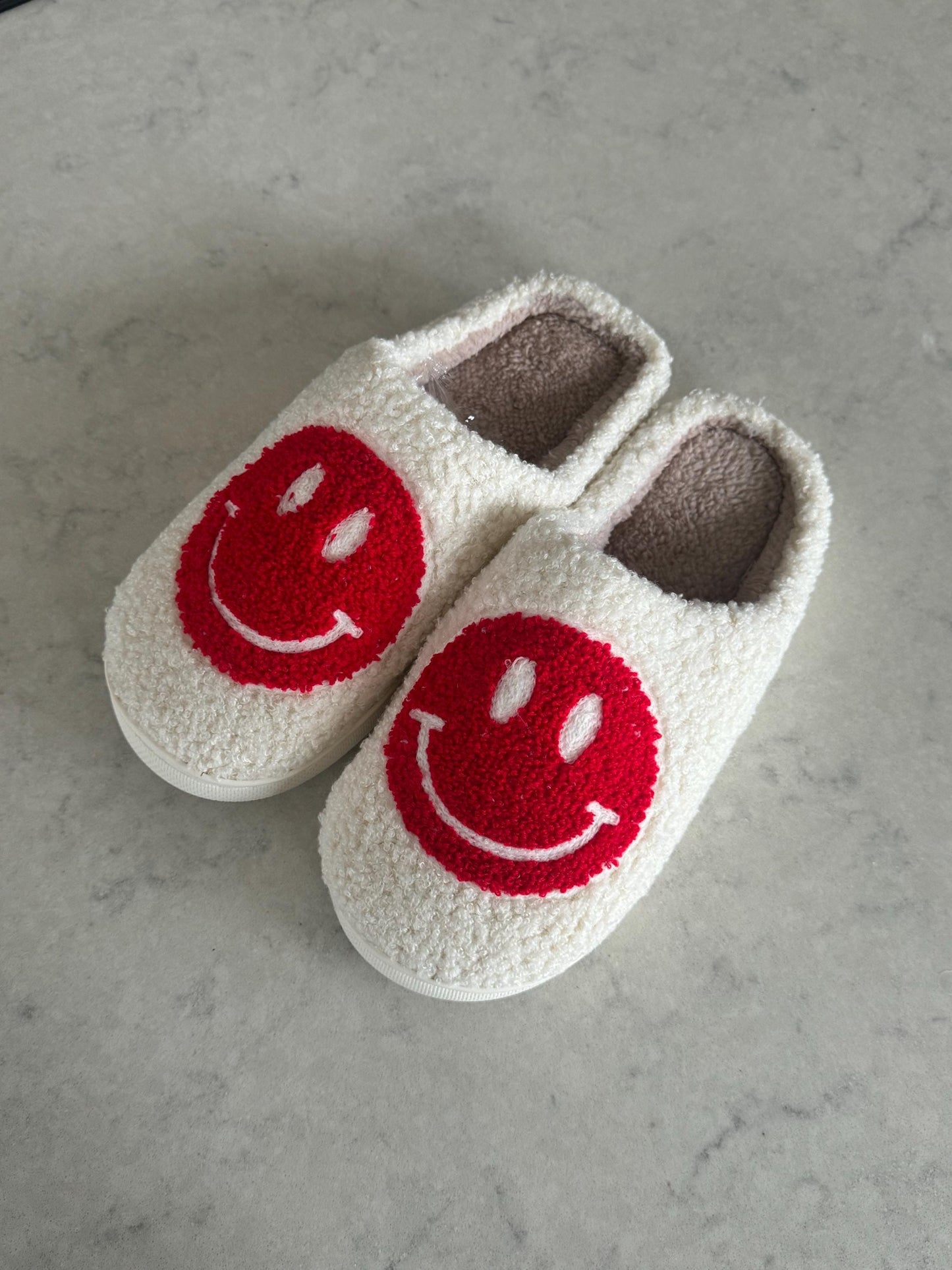 Red Smiley Face Plush Lounge Slippers