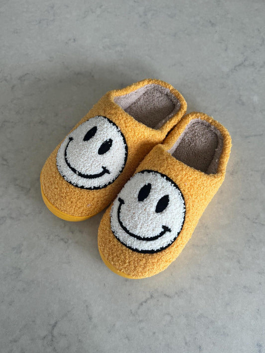 Yellow Smiley Face Plush Lounge Slippers