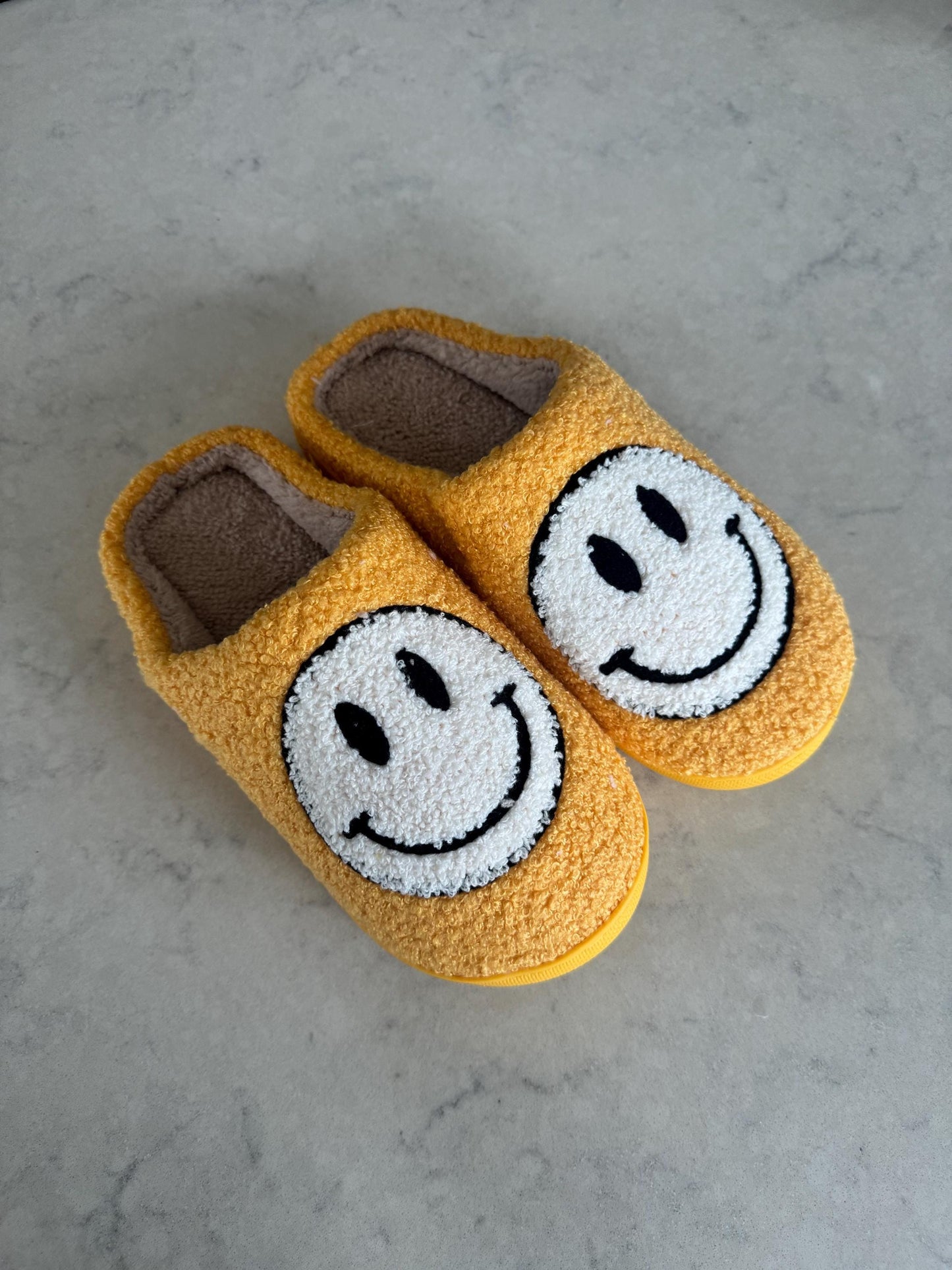 Yellow Smiley Face Plush Lounge Slippers