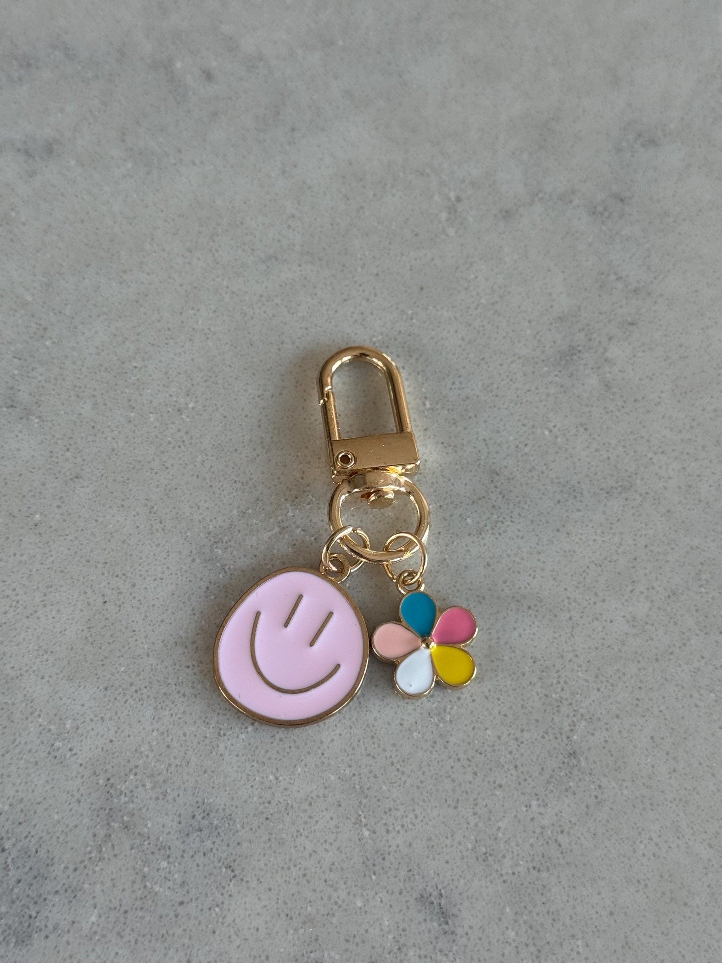 Smiley Face with Flower Keyring/Keychain