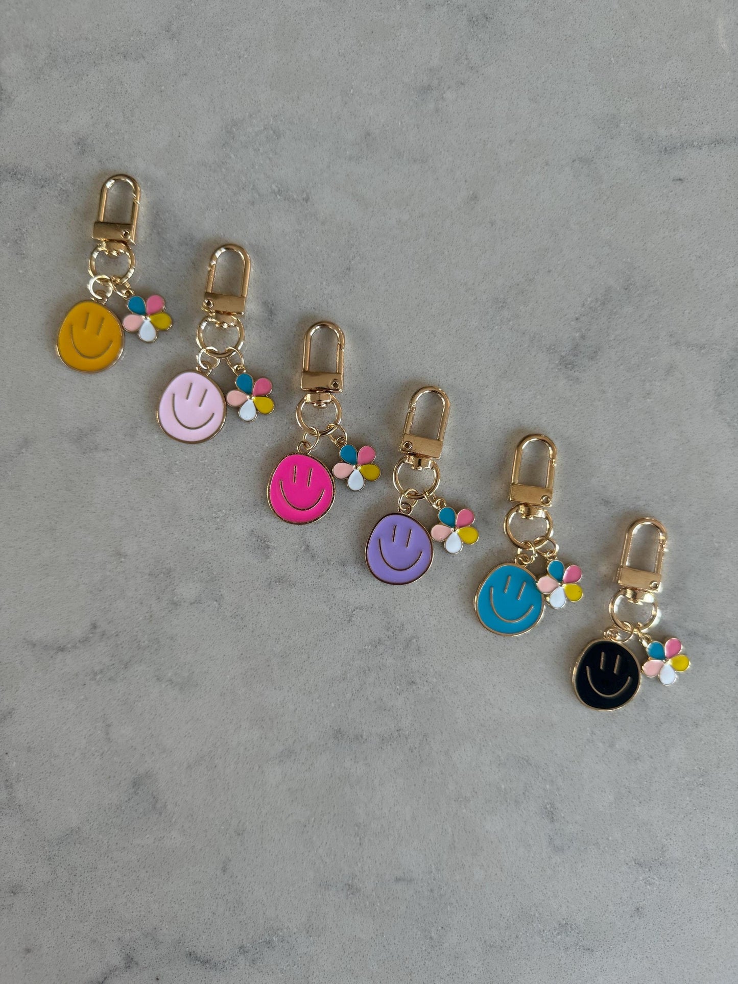 Smiley Face with Flower Keyring/Keychain