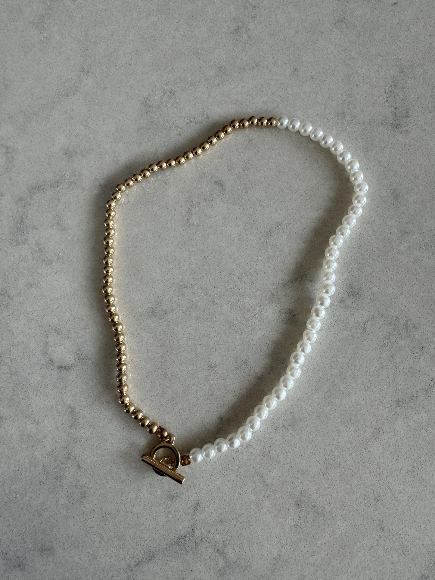 Gold and White Pearl Contrast Bead Necklace