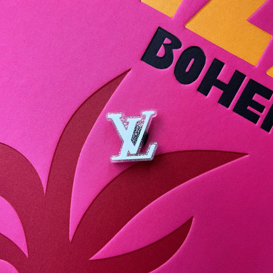 Hot Pink And White Louis Vuitton Logo Croc Charm